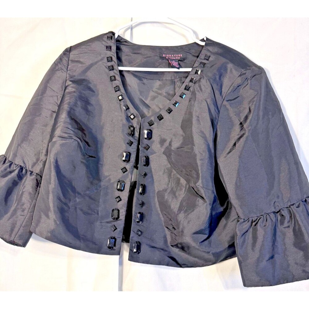 Luxe Glam Cardigan Coverup Black Jewels Satin Women's Plus 1X Witchy Dark Fairy